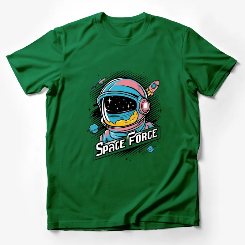 Space Force Astronaut Helmet Graphic T-Shirt, Retro Rocket and Stars, Unisex Tee Design for Space Enthusiasts Male T-Shirt