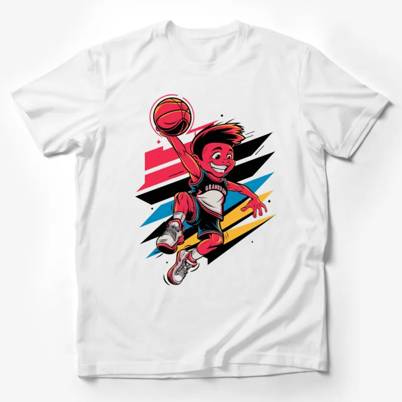 Kids Basketball T-Shirt, Colorful Slam Dunk Cartoon Graphic, Sporty Tee for Boys and Girls Male T-Shirt