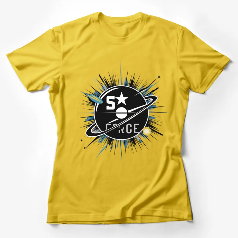 Space Force Graphic T-Shirt, Star and Planets Design, Unisex Black Tee for Astronomy Lovers Female T-Shirt