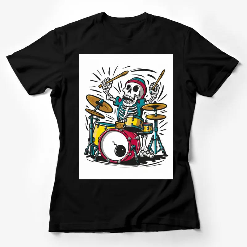 Skeleton Drummer T-Shirt, Cool Musician Graphic Tee, Punk Rock Style Shirt, Unique Drum Set Design, Unisex Female T-Shirt