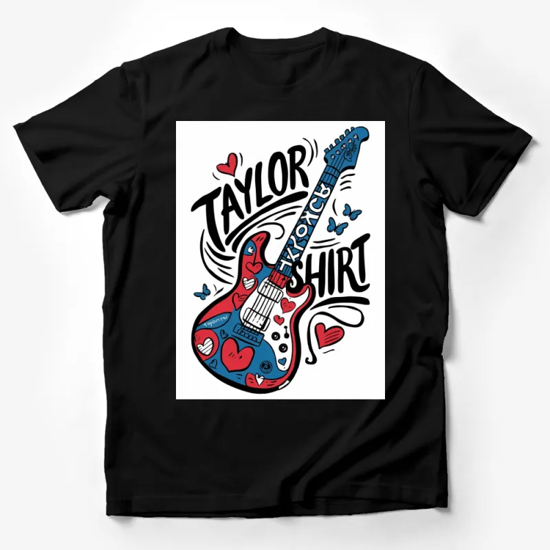 Taylor Guitar T-shirt Colorful Electric Guitar Hearts and Butterflies Tee Music Lover Gift Male T-Shirt