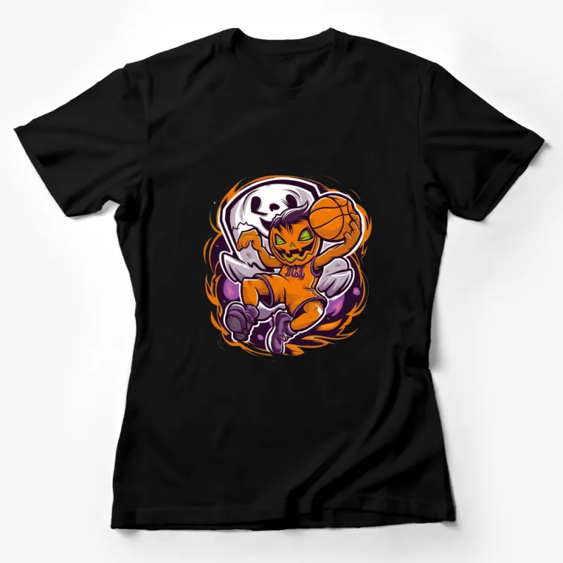 Halloween Basketball Pumpkin Character T-Shirt, Spooky Sports Fan Apparel, Unique Fall Season Shirt Female T-Shirt