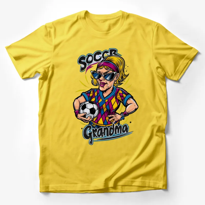 Soccer Grandma Cool Graphic T-Shirt, Stylish Elderly Woman with Football, Fashionable Senior Sports Tee Male T-Shirt