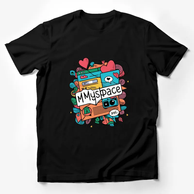 Retro MySpace Inspired T-Shirt, Colorful Social Media Vintage Tee, Unisex Graphic Shirt Male T-Shirt