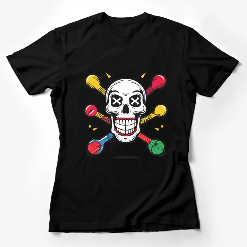 Colorful Skull and Crossbones T-Shirt, Fun Graphic Tee, Artistic Skull Design, Unique Men's and Women's Clothing Female T-Shirt