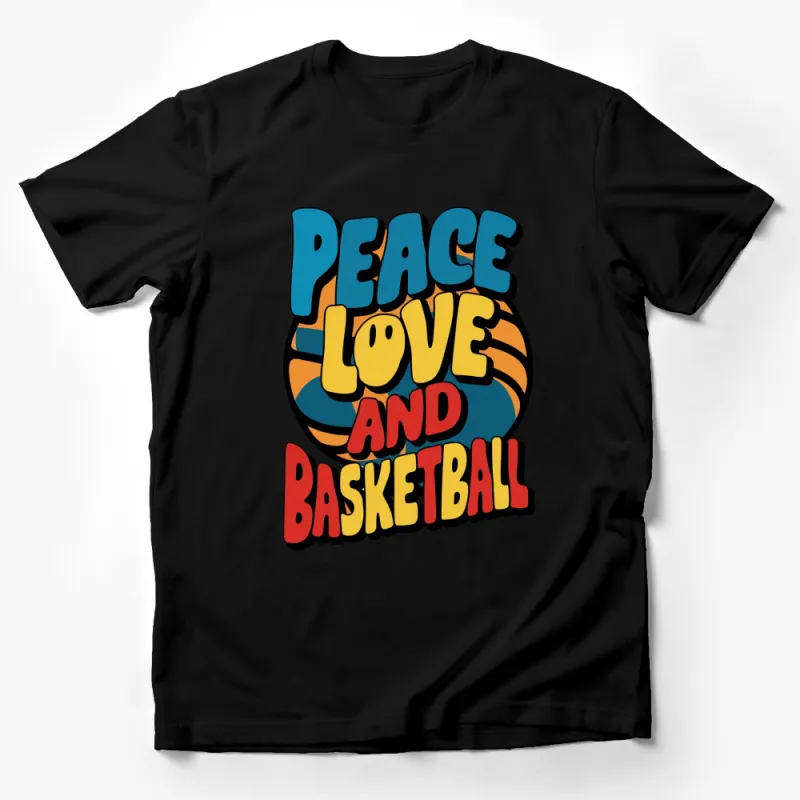 Peace Love and Basketball Colorful Graphic T-Shirt, Retro Style Sports Tee, Unisex Male T-Shirt