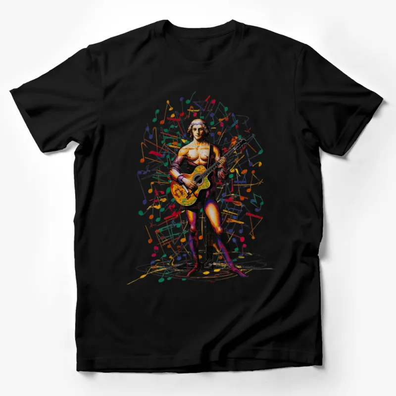 Vintage Artistic Guitar Player T-Shirt, Colorful Music Notes, Unique Musician Gift, Men's Graphic Tee Male T-Shirt