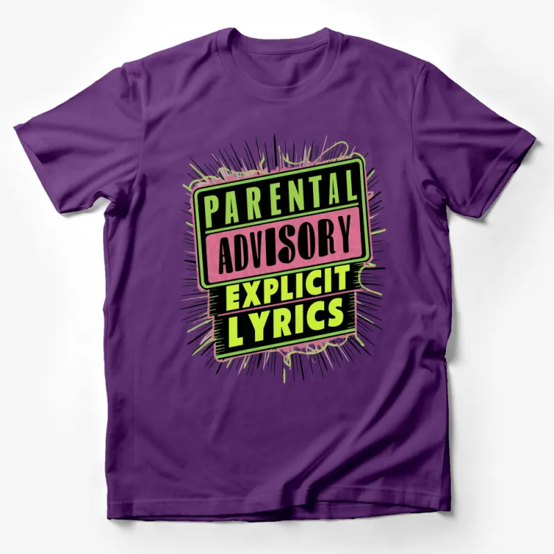 Parental Advisory Explicit Lyrics T-Shirt, Bold Graphic Tee, Unisex Music Lover Shirt, Edgy Streetwear, Trendy Pink and Black Design Male T-Shirt