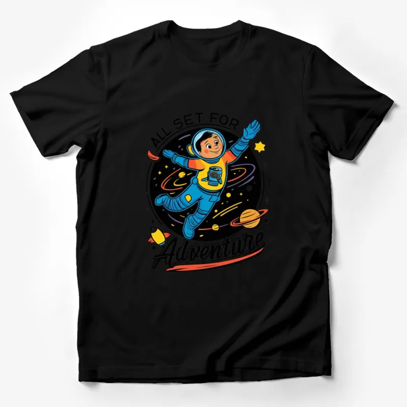 Kids Space Adventure T-Shirt, Colorful Astronaut Graphic Tee, Boys and Girls Casual Wear Male T-Shirt