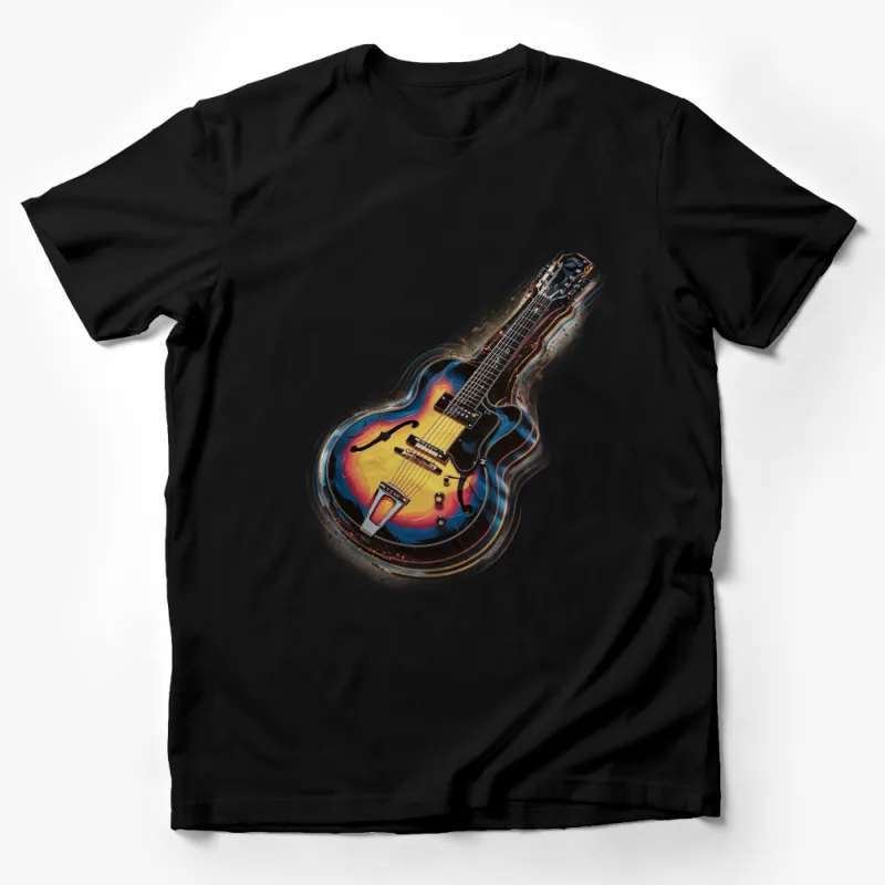 Colorful Abstract Guitar Design T-Shirt, Unique Musician Gift, Artistic Electric Guitar Tee, Unisex Clothing Male T-Shirt