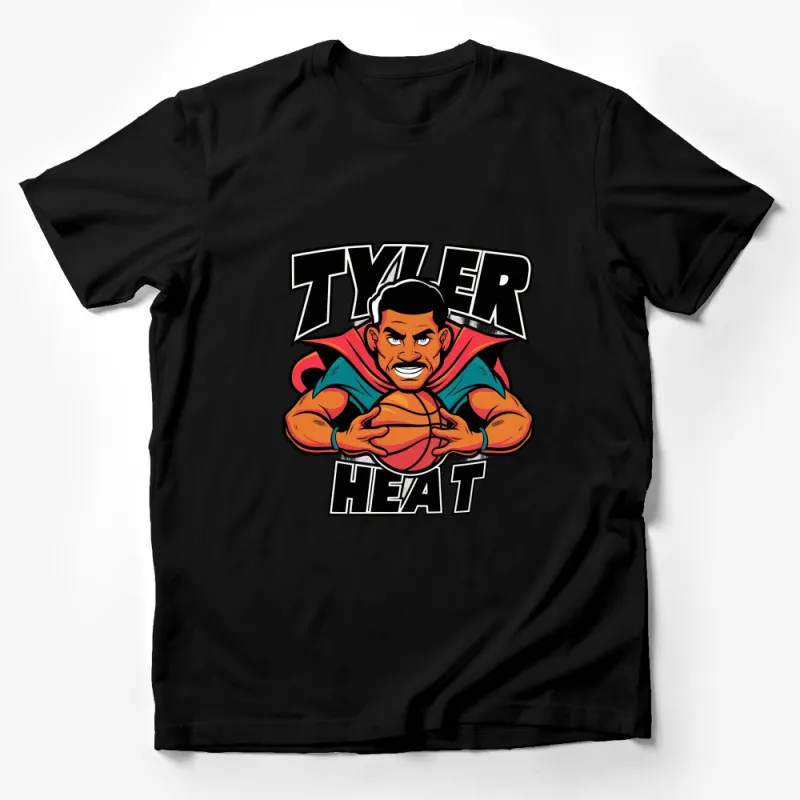 Tyler Heat Basketball Superhero Cartoon Graphic T-Shirt, Athletic Sports Tee for Fans Male T-Shirt