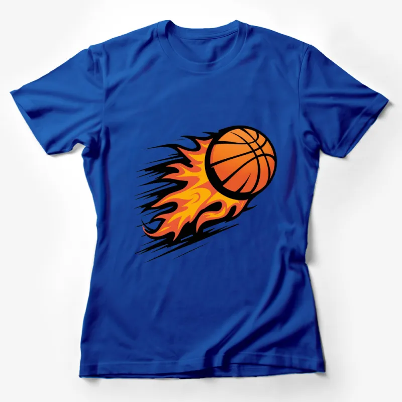 Flaming Basketball Graphic T-Shirt, Bold Orange and Black Sports Tee, Streetwear Style Female T-Shirt