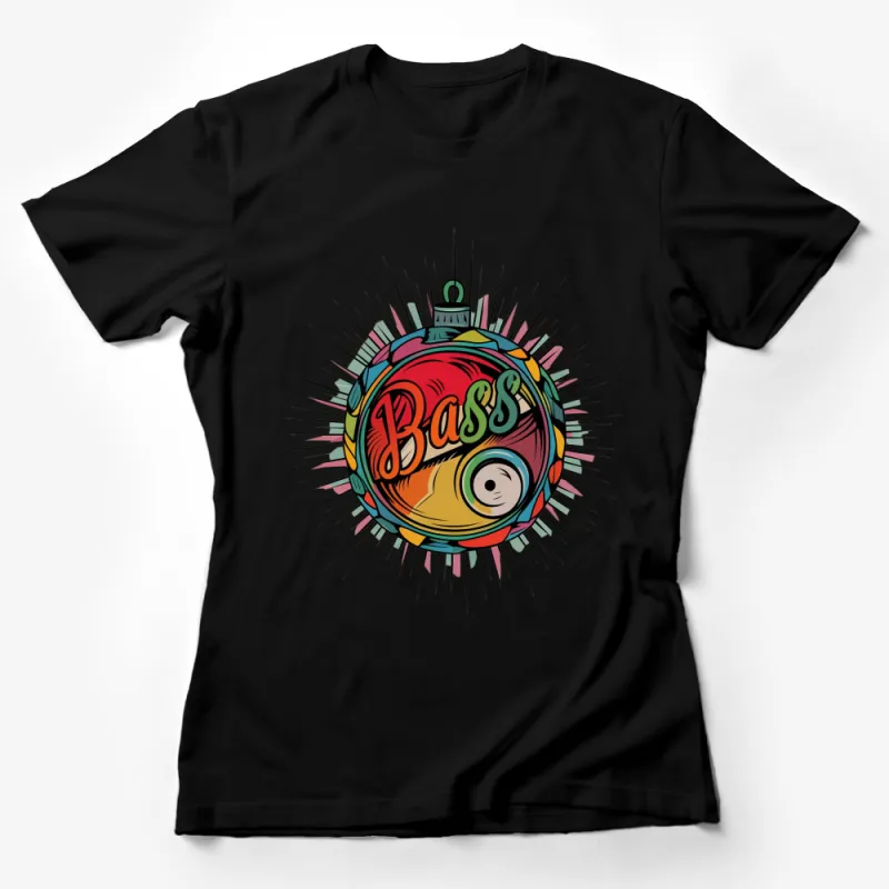 Colorful Bass Fishing Christmas Ornament Graphic T-Shirt, Unique Fisherman Gift, Casual Wear Female T-Shirt