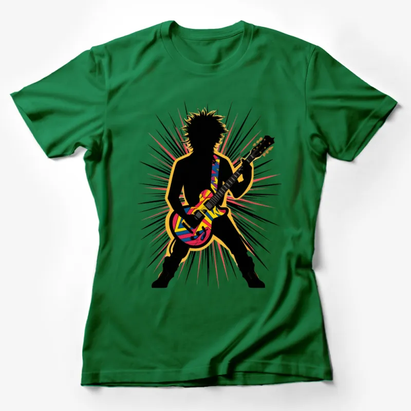 Colorful Guitar Player Silhouette T-Shirt, Musician Rock Band Graphic Tee, Unique Guitarist Design, Unisex T-Shirt Female T-Shirt