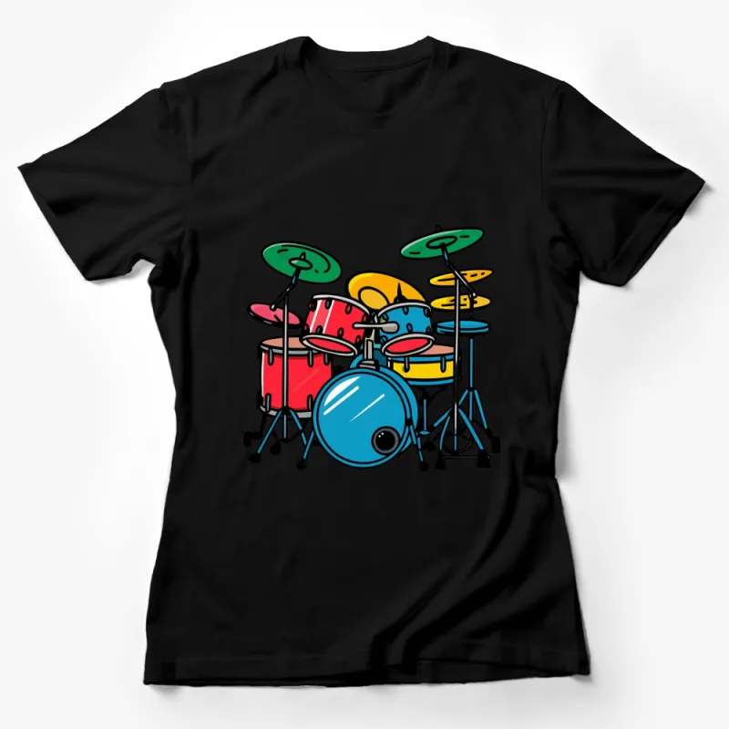 Colorful Drum Set Graphic T-Shirt, Musician Gift, Band Tee, Drummer Shirt, Unisex T-Shirt, Cool Music Tee Female T-Shirt