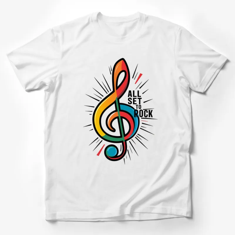 Colorful Music Note T-Shirt, All Set to Rock Bold Graphic Tee, Unisex Music Lover Shirt Male T-Shirt