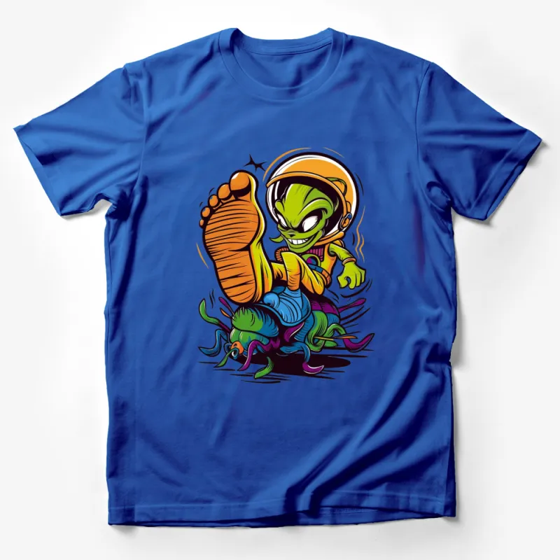 Alien DJ with Headphones Cartoon Graphic, Colorful Music Lover T-Shirt, Fun Space Tee Male T-Shirt