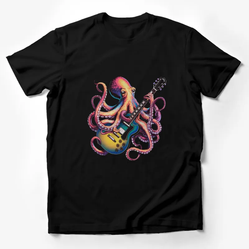 Octopus Playing Guitar T-Shirt, Colorful Music Lover Tee, Unique Animal Musician Graphic Shirt Male T-Shirt