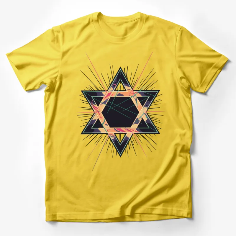 Abstract Star Design T-Shirt, Colorful Geometric Graphic Tee, Unisex Casual Wear, Modern Art Style Shirt Male T-Shirt