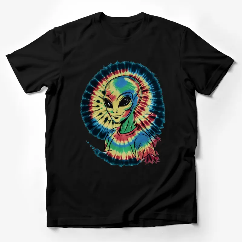 Alien Tie Dye Shirt, UFO Believer Graphic Tee, Colorful Alien Face T-Shirt, Unisex Tie Dye Alien Apparel Male T-Shirt