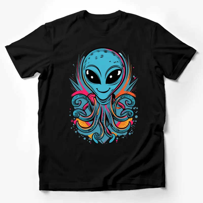 Funky Alien Octopus Graphic T-Shirt, Colorful Unique Extraterrestrial Design Tee, Unisex Casual Wear Male T-Shirt