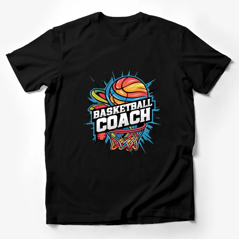 Basketball Coach Graphic T-Shirt, Colorful Sports Design, Casual Wear for Coaches and Fans Male T-Shirt