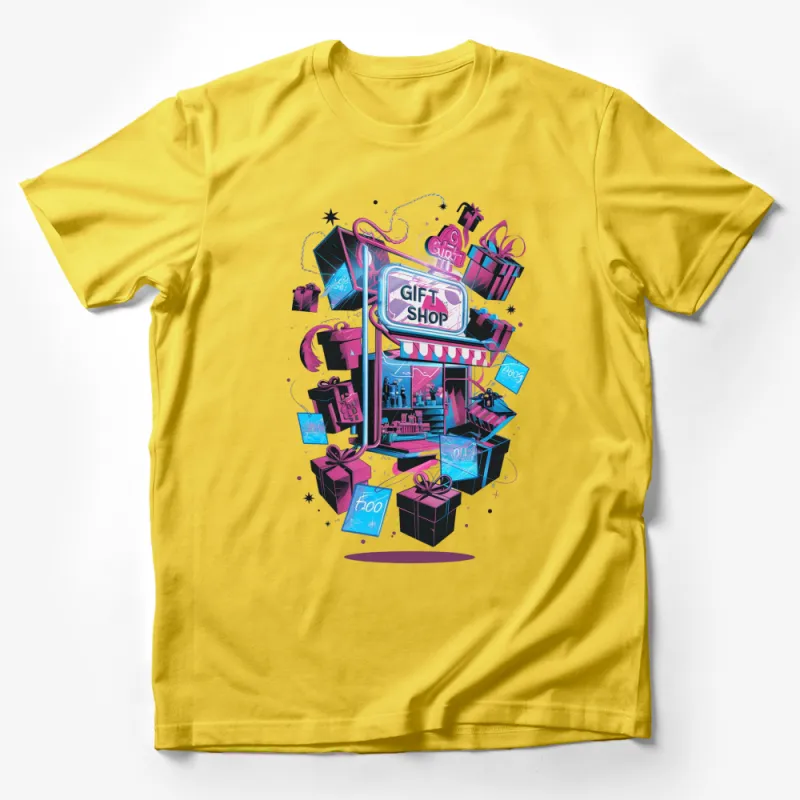 Colorful Gift Shop Graphic T-Shirt, Vibrant Cartoon Style Art, Unique Present Store Illustration Tee Male T-Shirt