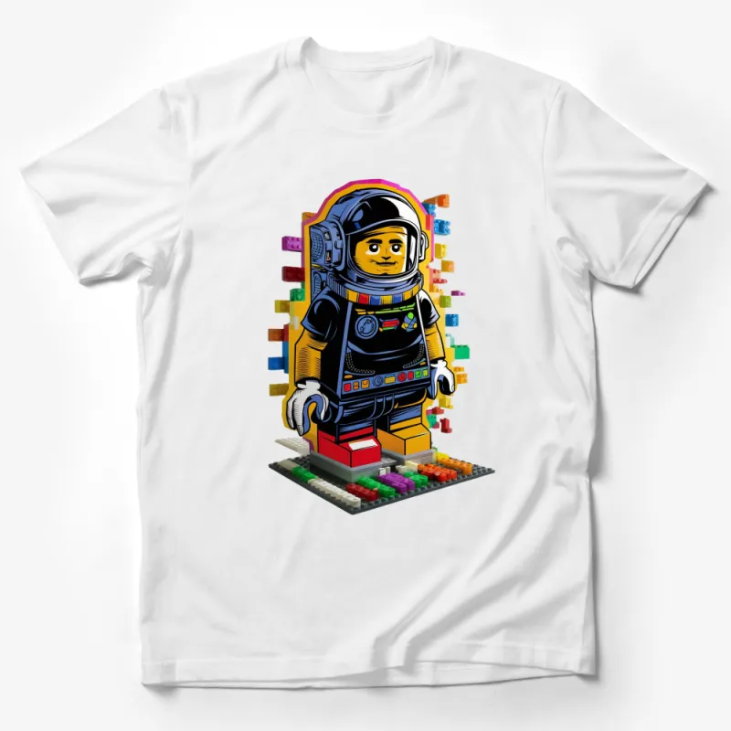 Colorful Building Blocks Astronaut Figure Print T-Shirt, Unique Graphic Tee for Kids and Adults Male T-Shirt