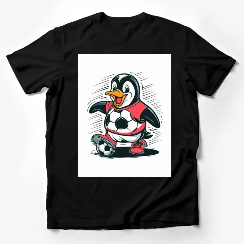 Cute Penguin Soccer Player T-Shirt, Kids Sports Cartoon Tee, Unisex Football Penguin Graphic Shirt Male T-Shirt