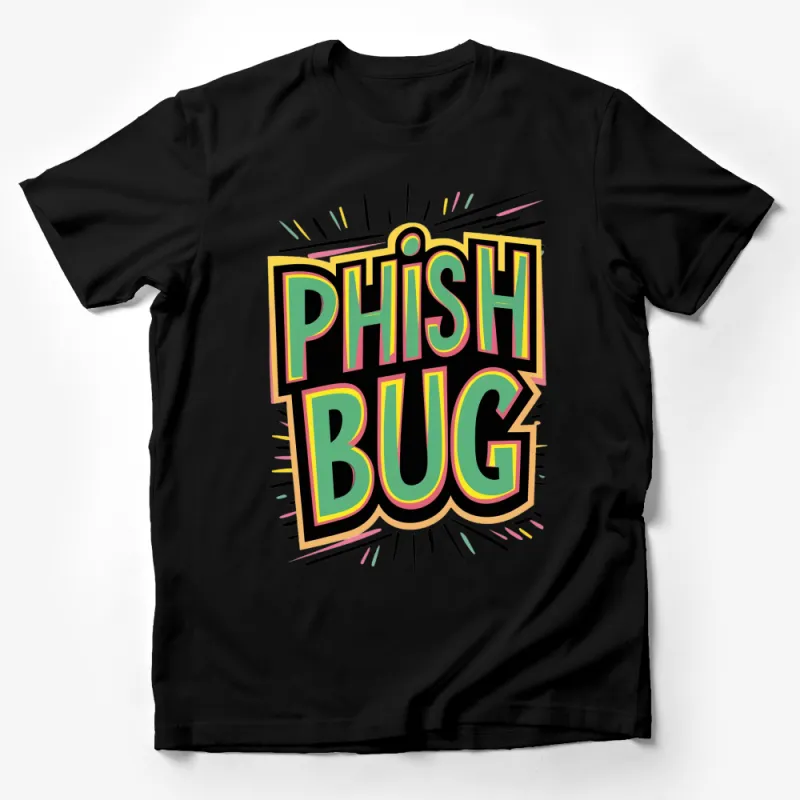 Phish Bug Bold Text Graphic T-Shirt, Retro Style Colorful Design, Unisex Casual Wear, Vintage Inspired Outfit Male T-Shirt