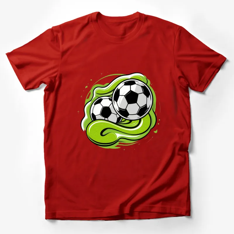 Soccer Ball Graphic T-Shirt, Swirly Green Soccer Design, Abstract Sports Fashion Tee, Unisex Soccer Fan Shirt Male T-Shirt