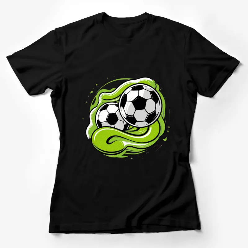 Soccer Ball Graphic T-Shirt, Swirly Green Soccer Design, Abstract Sports Fashion Tee, Unisex Soccer Fan Shirt Female T-Shirt