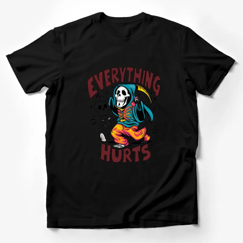 Everything Hurts Skeleton Graphic T-Shirt, Funny Painful Illustration Tee, Colorful Unisex T-Shirt Design Male T-Shirt