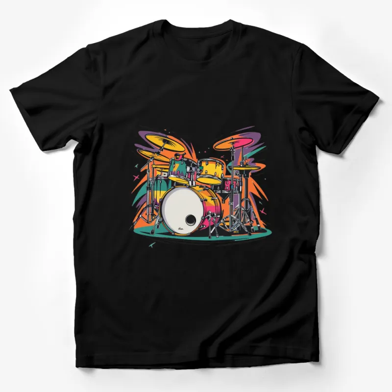 Colorful Drum Set Graphic T-Shirt for Musicians, Unisex Musician Tee, Unique Drummer Gift Idea Male T-Shirt