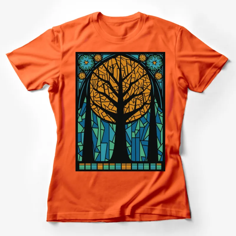 Stained Glass Style Tree Design T-Shirt, Artistic Nature Inspired Tee, Unique Graphic Shirt Female T-Shirt