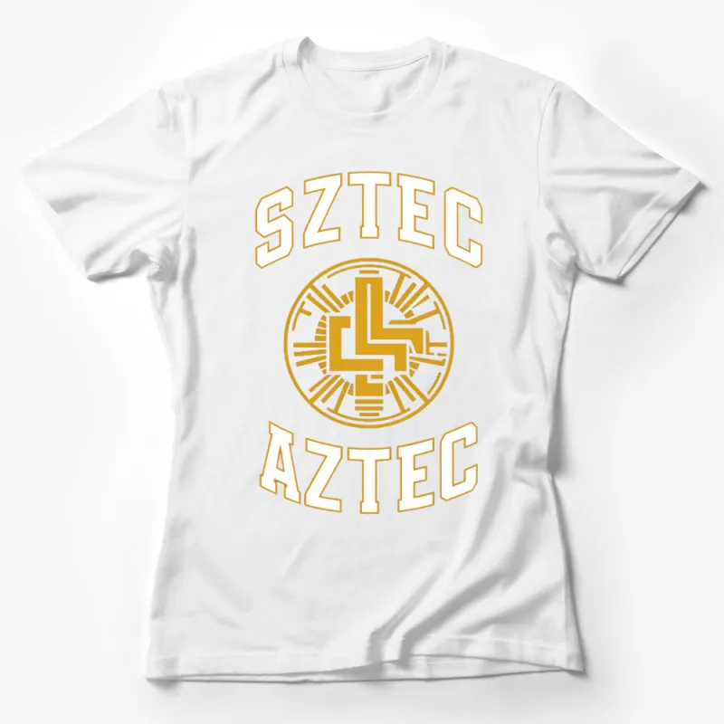 Aztec Inspired T-Shirt, Gold SZTEC Emblem Design, Unisex Modern Graphic Tee, Casual Wear Female T-Shirt