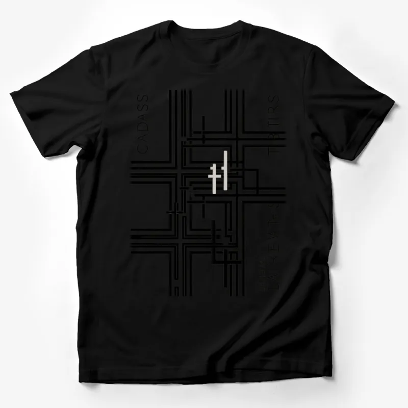 Abstract Line Art T-Shirt, Black and White Minimalist Maze Design Tee, Unisex Casual Fashion Top Male T-Shirt