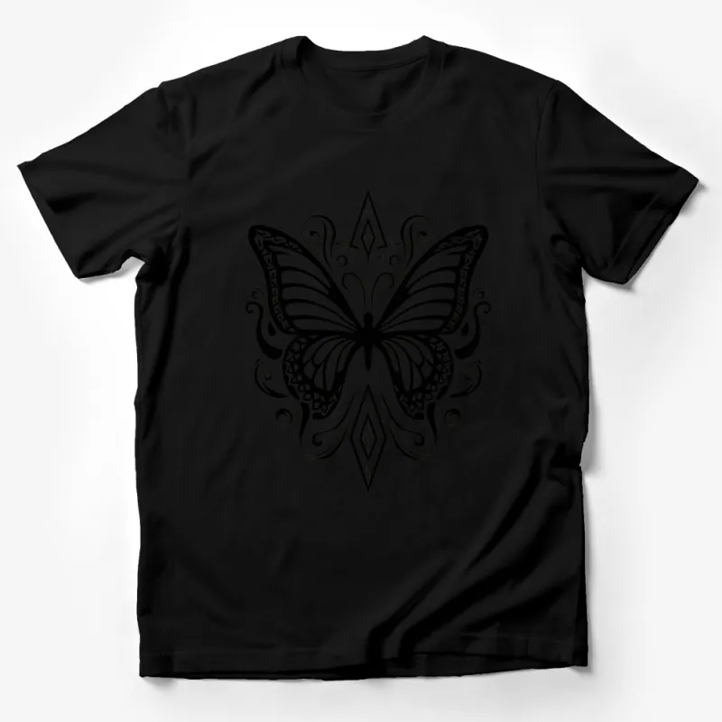 Elegant Black and White Butterfly T-Shirt, Graphic Tee, Tribal Design, Monochrome Casual Wear Male T-Shirt