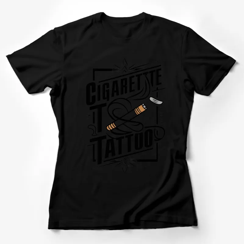 Vintage Style Cigarette and Tattoo Graphic T-Shirt, Retro Tattoo Art, Edgy Casual Tops Female T-Shirt