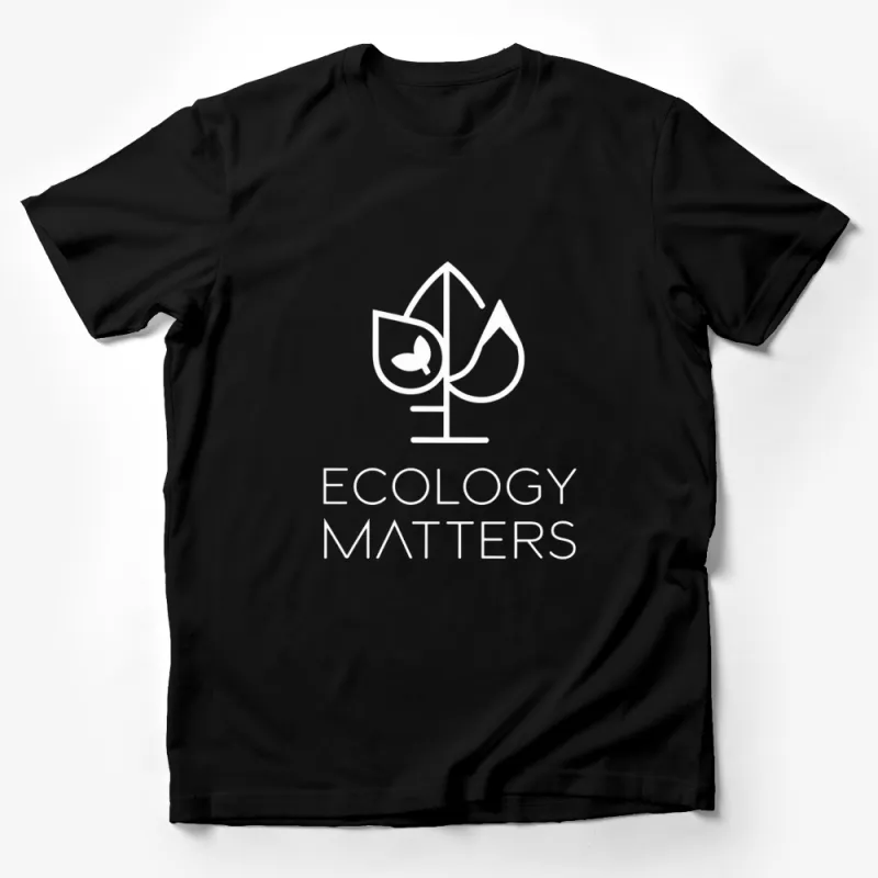 Ecology Matters Black and White Leaf Design T-Shirt, Environmentally Conscious Tee, Eco-Friendly Graphic Shirt Male T-Shirt