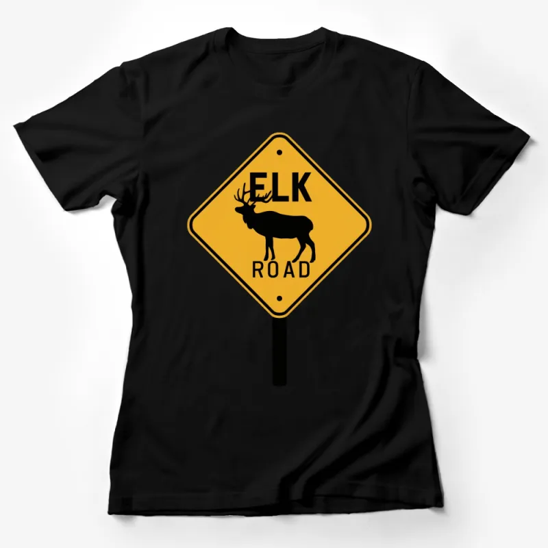 Elk Road Sign Graphic T-Shirt, Unisex Yellow Nature Inspired Tee, Wildlife Animal Print, Nature Lover Gift Female T-Shirt