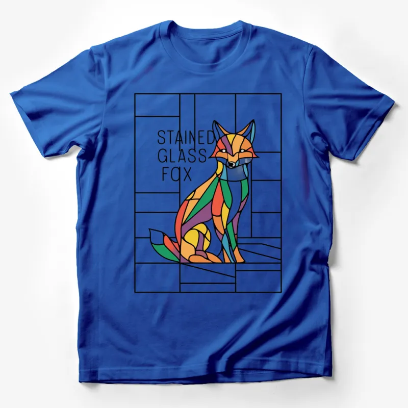 Colorful Stained Glass Fox Design T-Shirt, Vibrant Artistic Animal Graphic Tee, Unisex Casual Wear Male T-Shirt