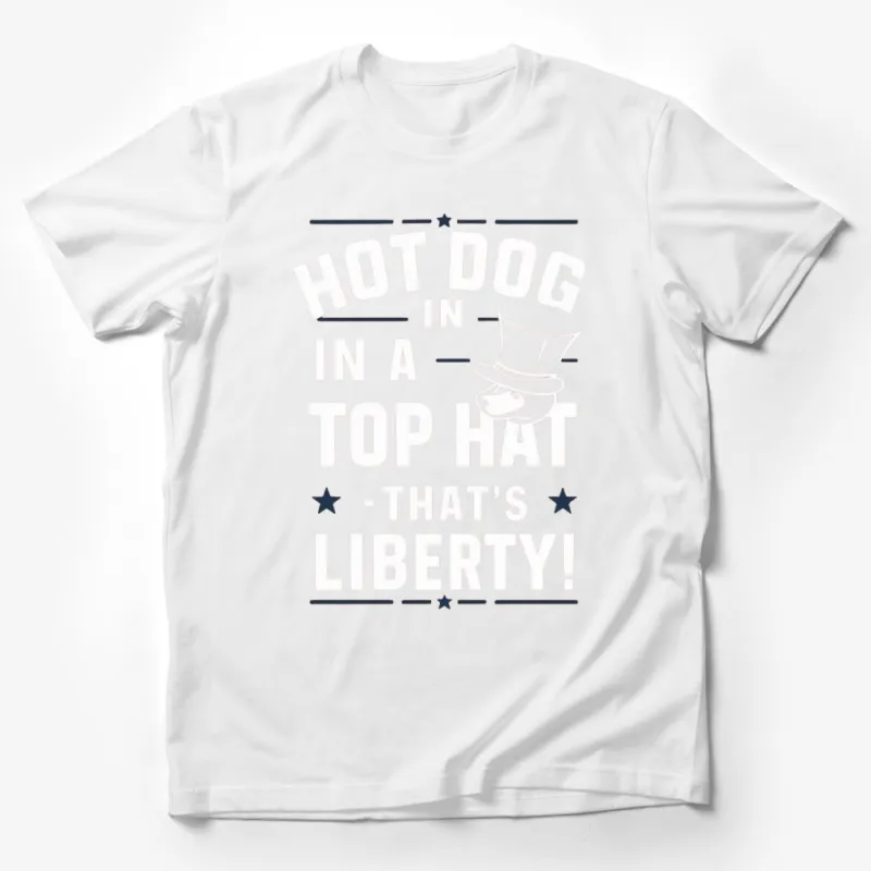 Funny Hot Dog T-Shirt, Hot Dog in a Top Hat - That's Liberty Tee, Unique Graphic Shirt for Casual Wear Male T-Shirt