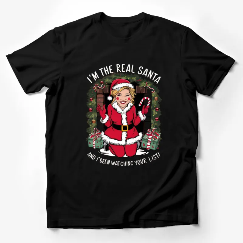 Festive Santa Claus Woman T-Shirt, Christmas Holiday Apparel, Unique Seasonal Graphic Tee Gift, Full Color Xmas Shirt Male T-Shirt