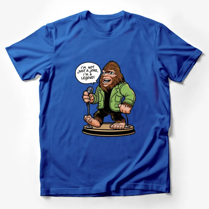 Funny Bigfoot Legend Graphic Tee - Comedian Sasquatch with Microphone T-Shirt, Unique Cryptozoology Gift Idea Male T-Shirt