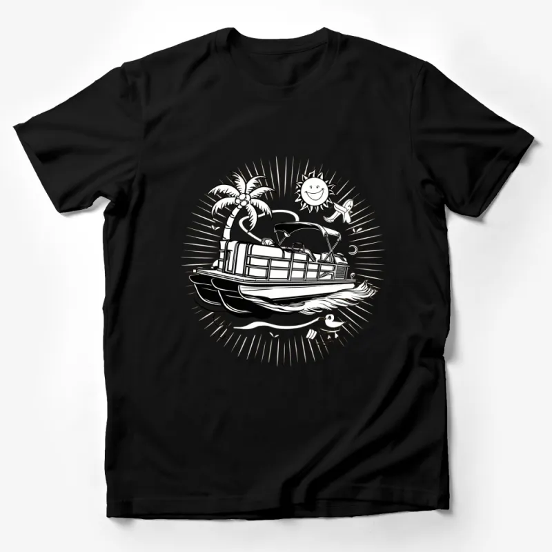 Tropical Vintage Car and Palm Tree Beach Scene T-Shirt, Unisex Summer Vacation Graphic Tee Male T-Shirt