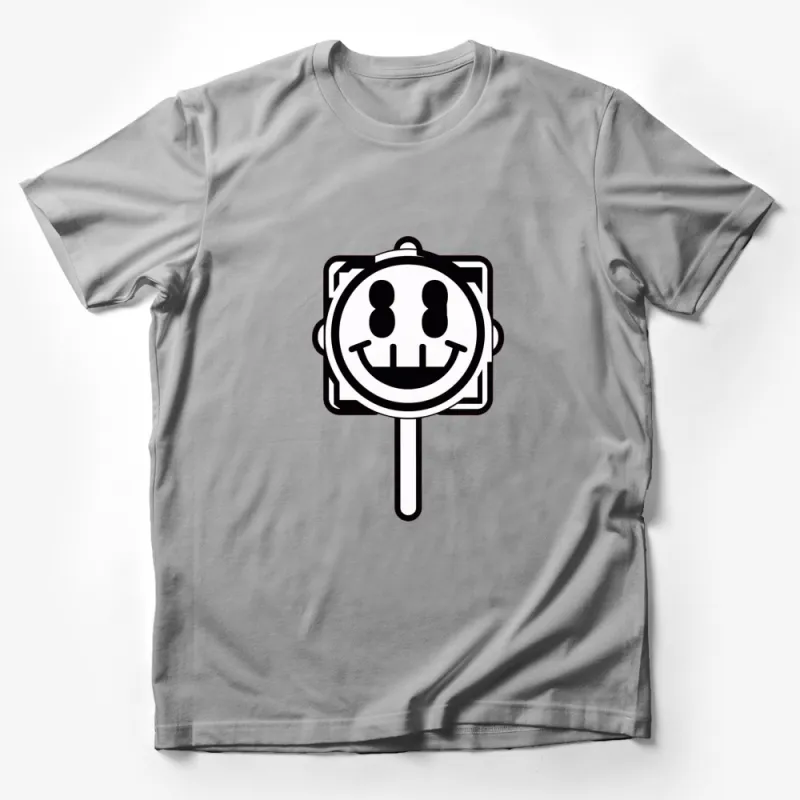 Happy Face Lollipop Graphic T-Shirt, Cute Smiley Pop Design, Unisex Casual Shirt for All Ages Male T-Shirt