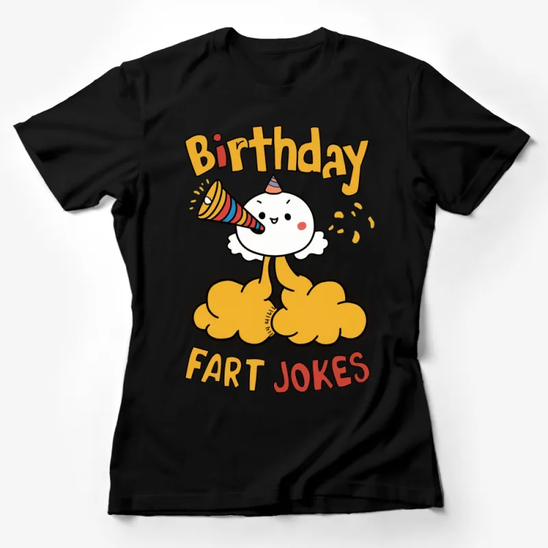 Cute Birthday Fart Jokes T-Shirt, Funny Cloud and Party Horn Graphic Tee, Unisex Gift Female T-Shirt