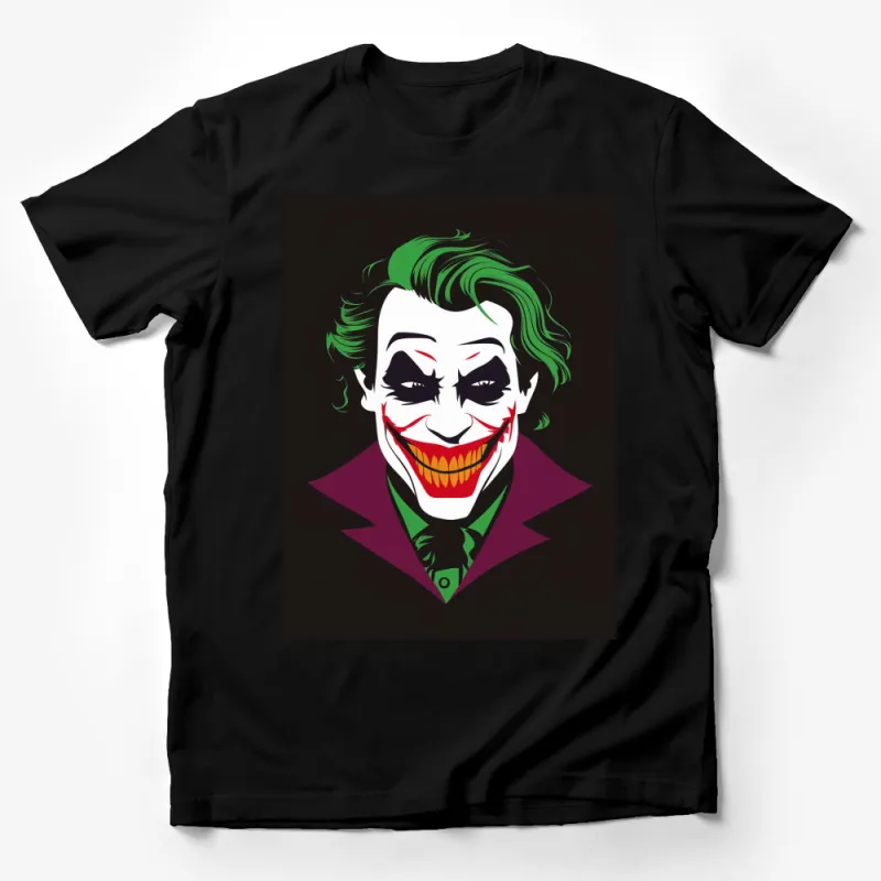 Joker Face T-Shirt, Classic Villain Smiling Graphic Tee, Green and Purple, Unisex Apparel Male T-Shirt