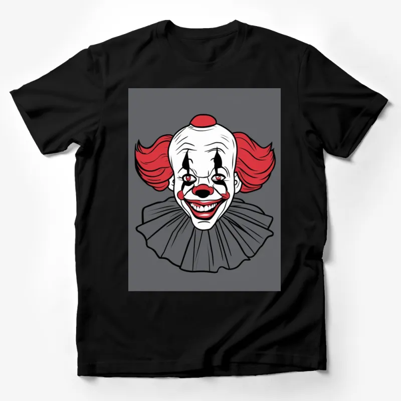 Creepy Clown Face T-Shirt, Red Hair Evil Clown Graphic Tee, Halloween Costume Top Male T-Shirt